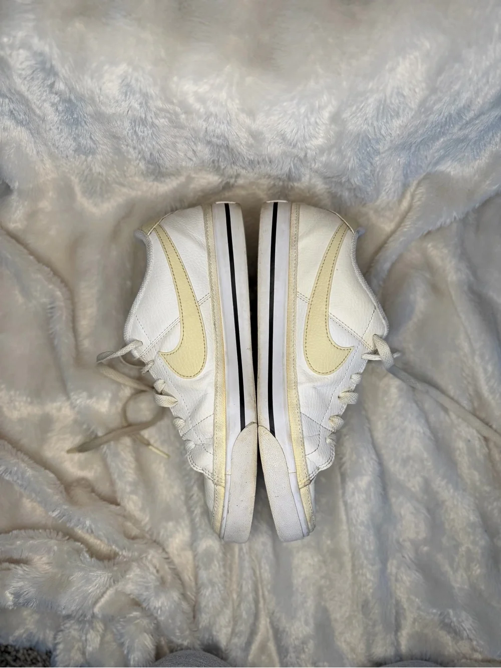 Nike Women’s White Leather Sneakers with Cream Swoosh